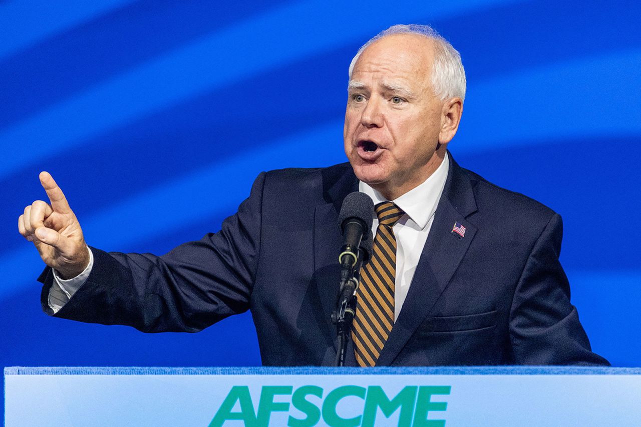 Minnesota Gov. Tim Walz, Democratic vice presidential candidate, speaks at the American Federation of State, County and Municipal Employees Convention in Los Angeles, on Tuesday, August 13. 