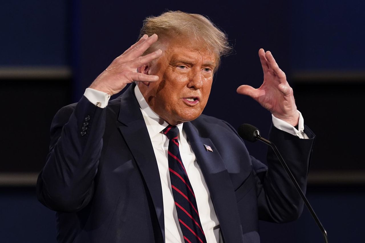 President Donald Trump gestures while speaking during the first presidential debate on Tuesday in Cleveland, Ohio.