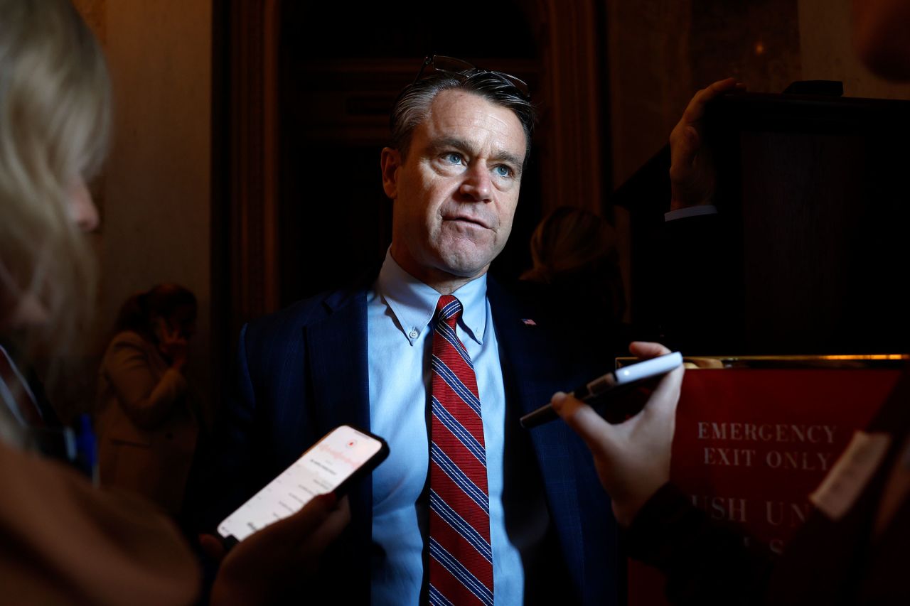 Sen. Todd Young speaks to reporters before a Republican Senate policy luncheon at the US Capitol Building on September 19, 2023 in Washington, DC.