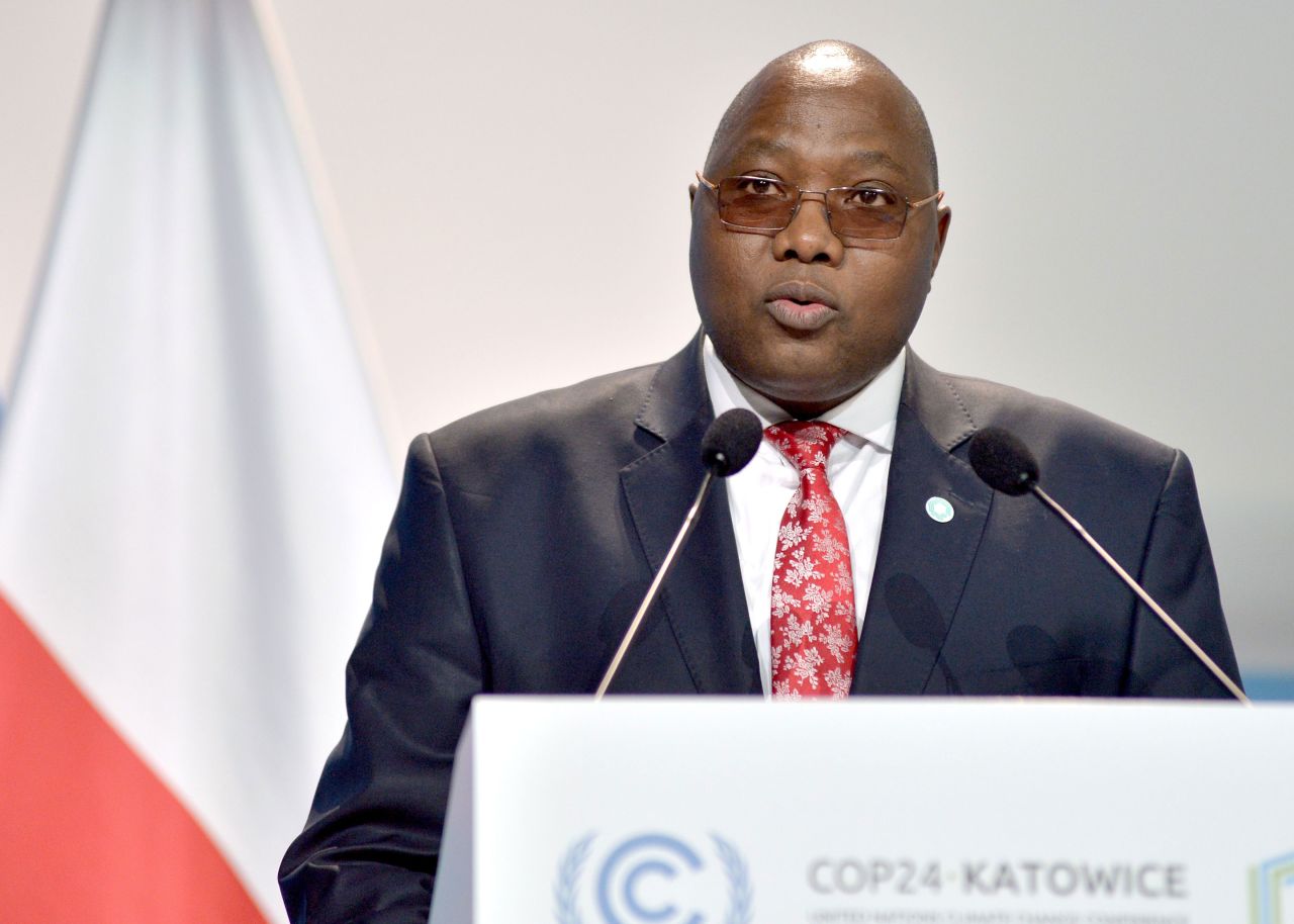 Ambrose Mandvulo Dlamini, prime minister of Eswatini, speaks at the COP24 climate change summit in Katowice, Poland, on December 3, 2018.