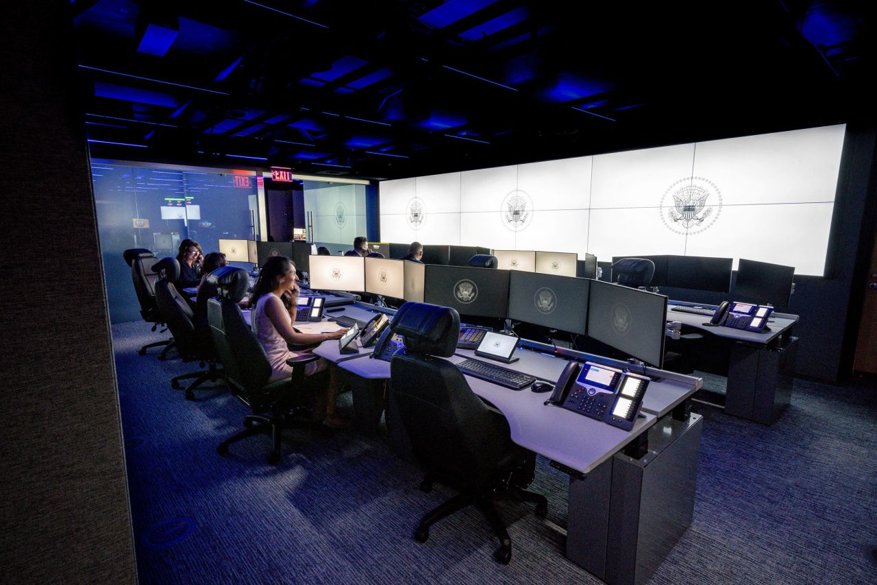 In this photo from the White House, staff are seen seated in a part of the newly renovated White House Situation Room.