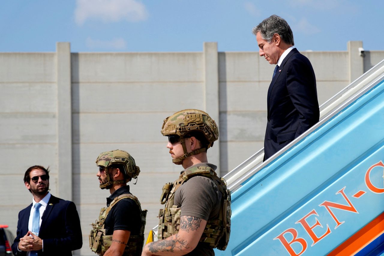 U.S. Secretary of State Antony Blinken arrives in Tel Aviv, Israel, on October 16.