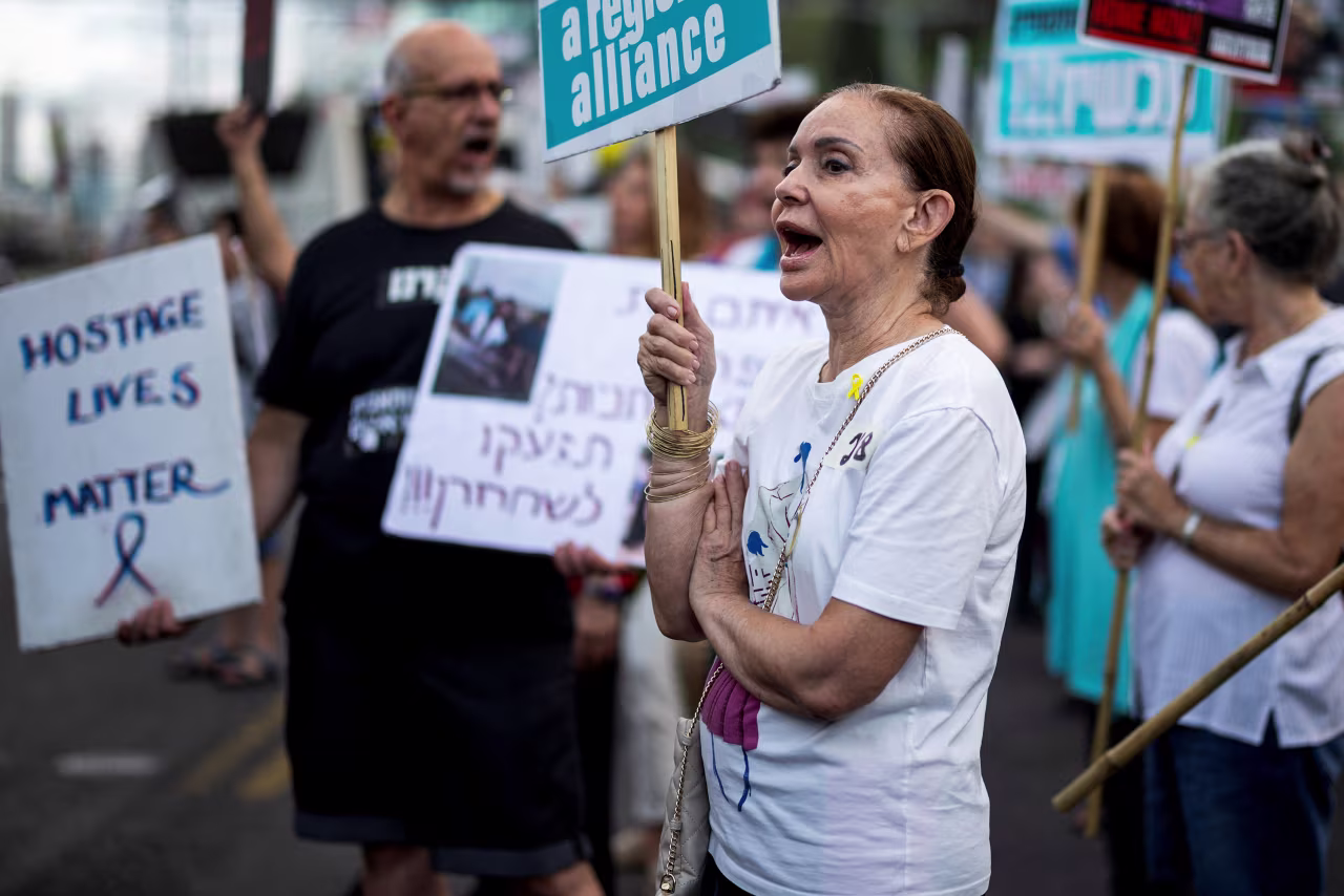 People take part in a protest in Tel Aviv, Israel, on June 10, demanding the immediate release of hostages kidnapped during the deadly October 7 attack.
