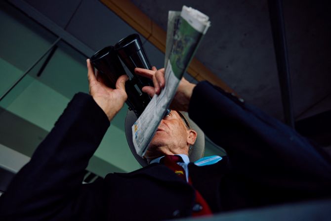 A racegoer uses binoculars on the first day of the Royal Ascot horse races in Ascot, England, on Tuesday, June 18.