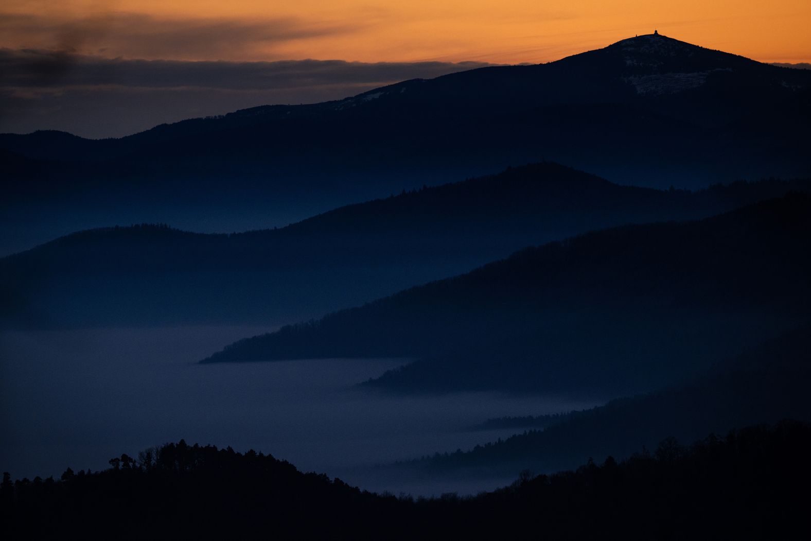 The Vosges mountains in France are seen at sunset on Monday, January 20.