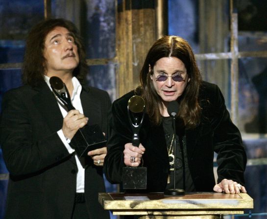 Osbourne speaks as Black Sabbath was inducted into the Rock and Roll Hall of Fame in 2006.