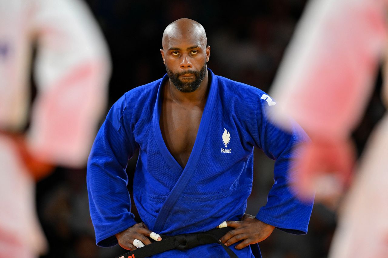 Teddy Riner of Team France competes during the judo mixed team final at Champs-de-Mars Arena on August 3.