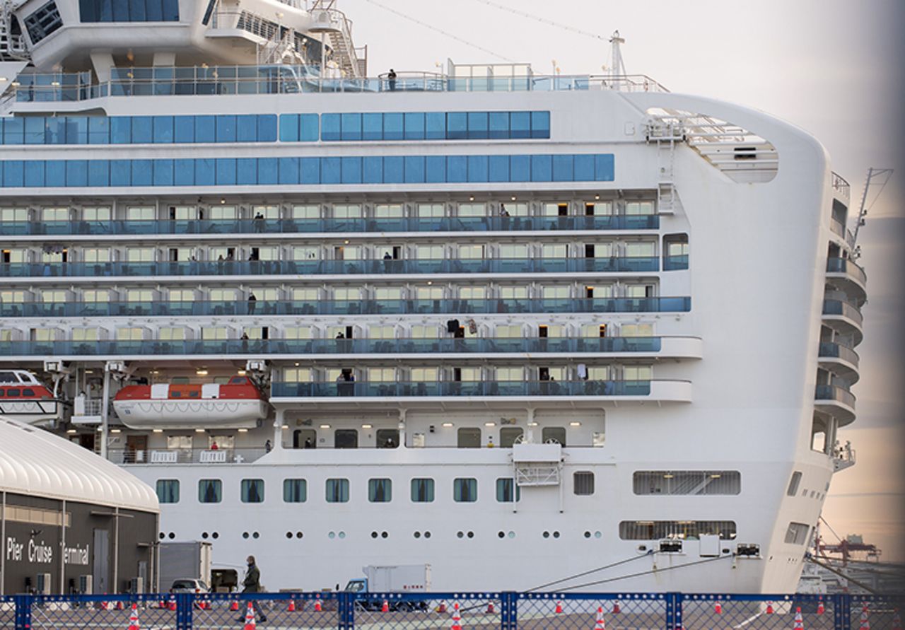 The Diamond Princess, seen on Wednesday, February 12,  is quarantined at the port in Yokohama, near Tokyo. 