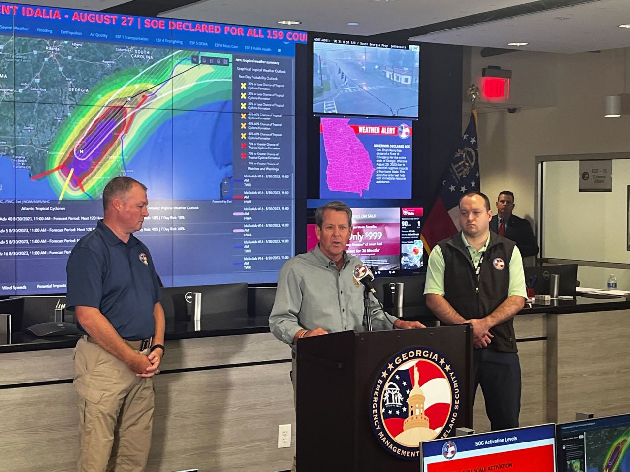 Georgia Gov. Brian Kemp speaks from the State Operations Center on Wednesday.