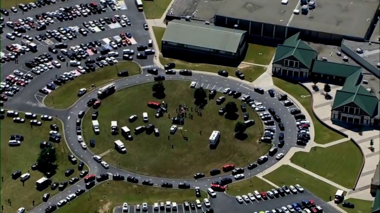 Emergency response officials respond to a reported shooting at Apalachee High School in Winder, Georgia, on Wednesday.