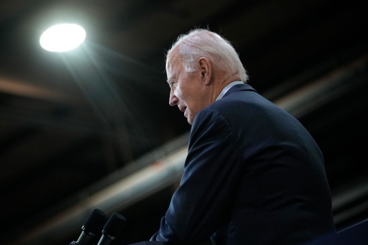 President Joe Biden speaks at the Amtrak Bear Maintenance Facility, in Bear, Delaware on November 6.