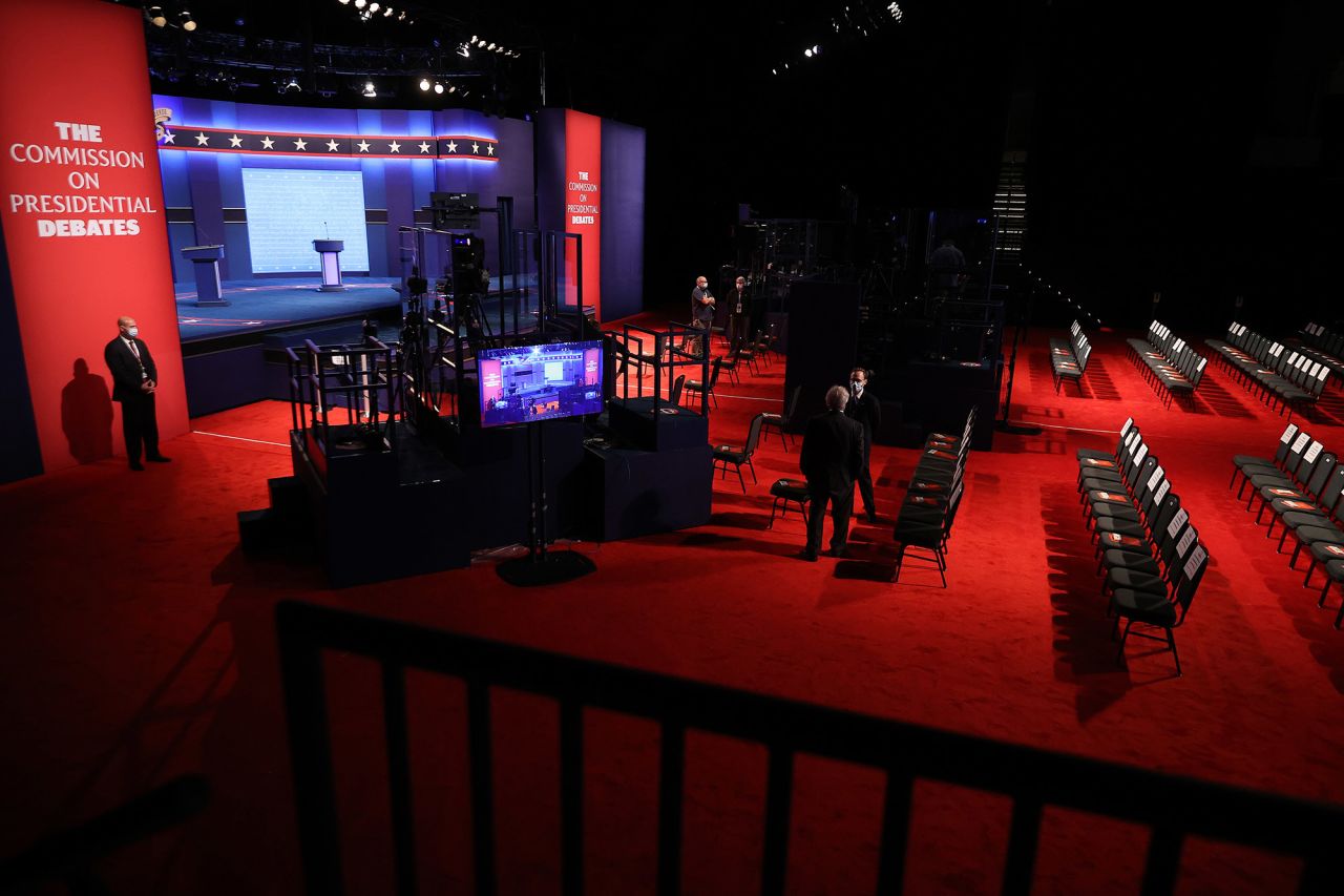 The arena is set for the second presidential debate in the Curb Event Center on the campus of Belmont University October 22, in Nashville.