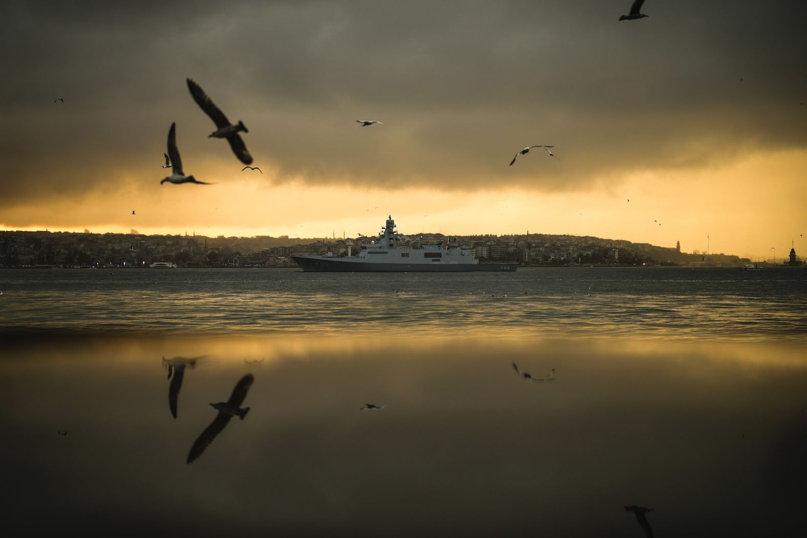 A Turkish military ship patrols the Bosphorus on Sunday, November 10.