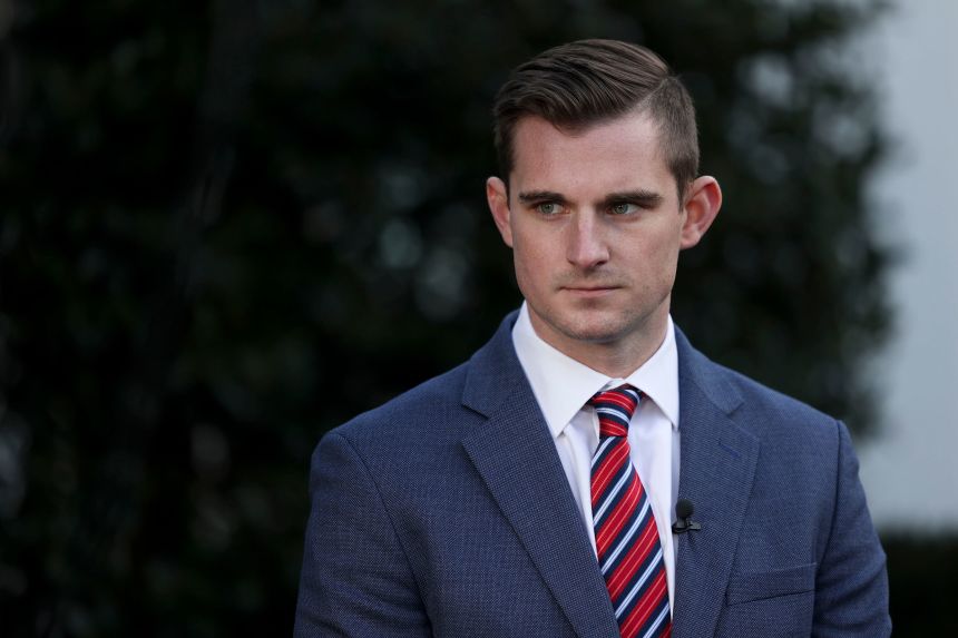 Trump administration official Bo Hines is seen outside of the White House in March. Hines has since joined Tether to lead its US expansion.