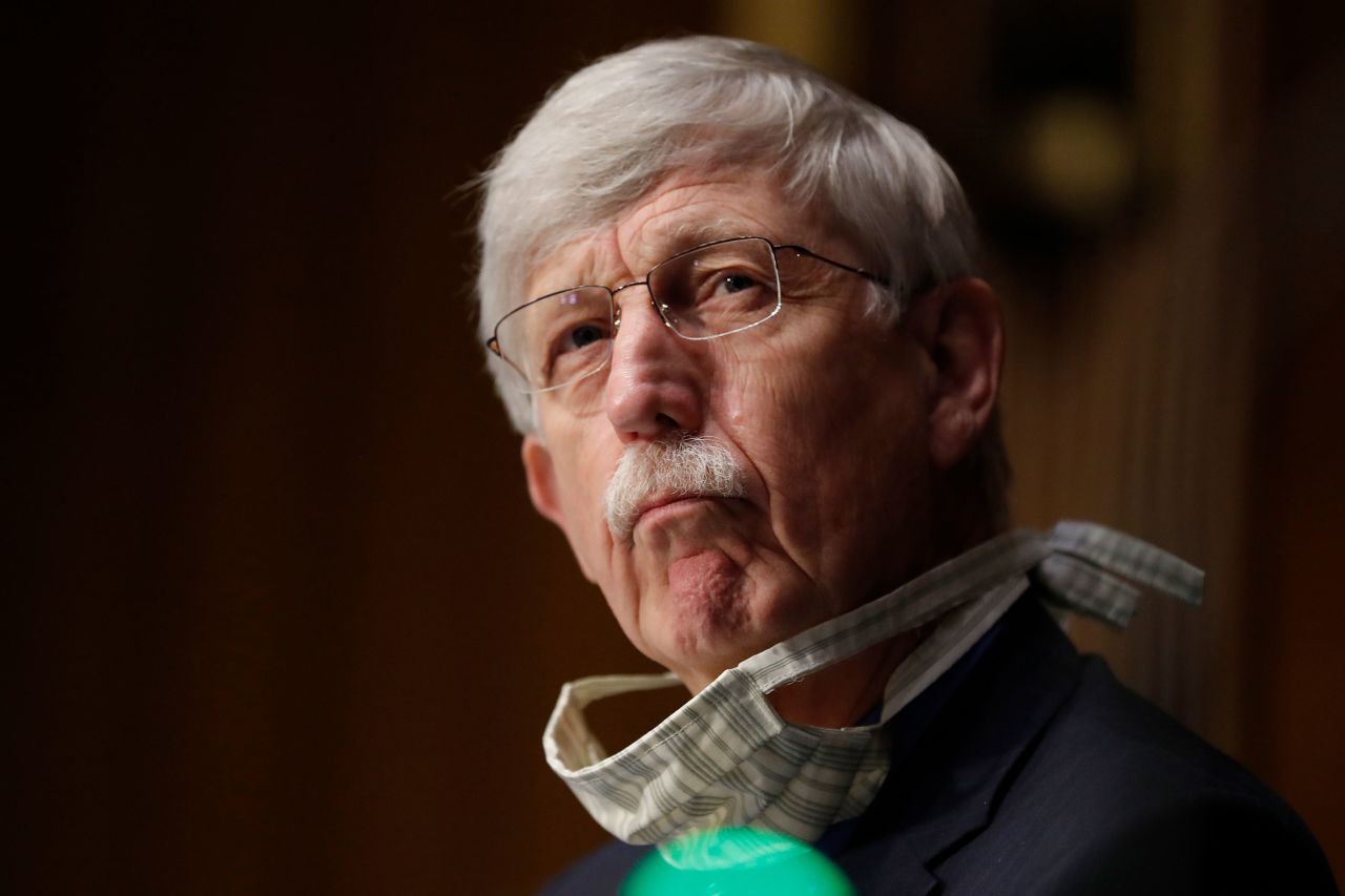 National Institutes of Health Director Dr. Francis Collins listens during a Senate Health Education Labor and Pensions Committee hearing on new coronavirus tests on Capitol Hill May 7 in Washington.
