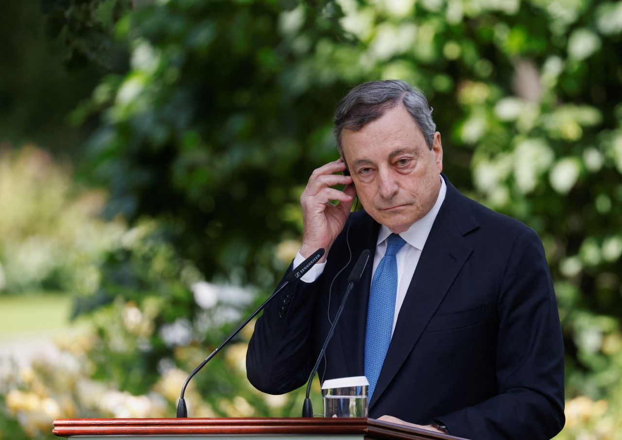 Italian Prime Minister?Mario?Draghi?attends a joint news conference in Kyiv on June 16. 