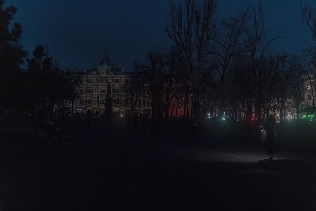A power outage is seen in Odesa on Saturday.