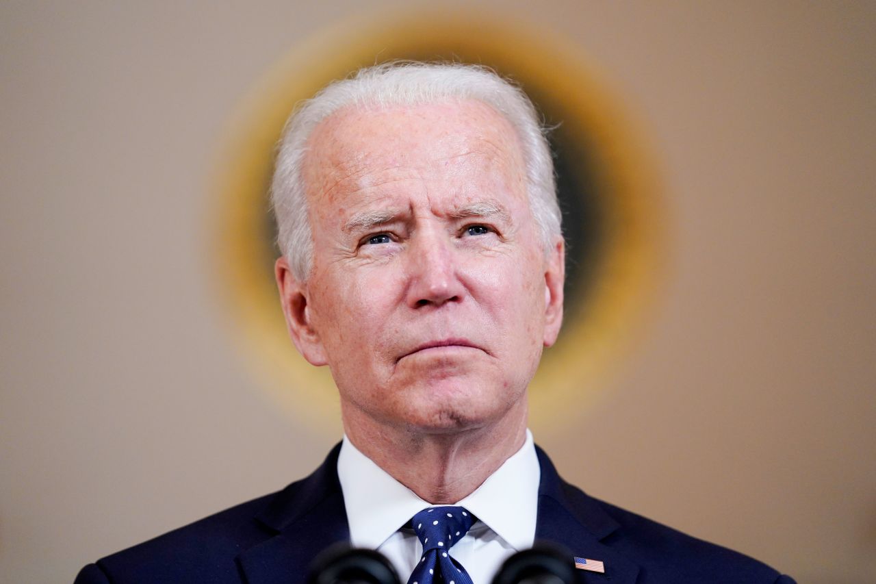 President Joe Biden speaks on April 20 at the White House.