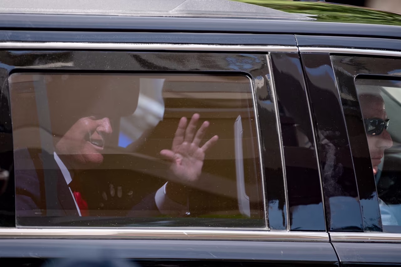 The motorcade carrying former President Donald Trump departs the Wilkie D. Ferguson Jr. US Courthouse in Miami, Florida, on Tuesday, June 13.