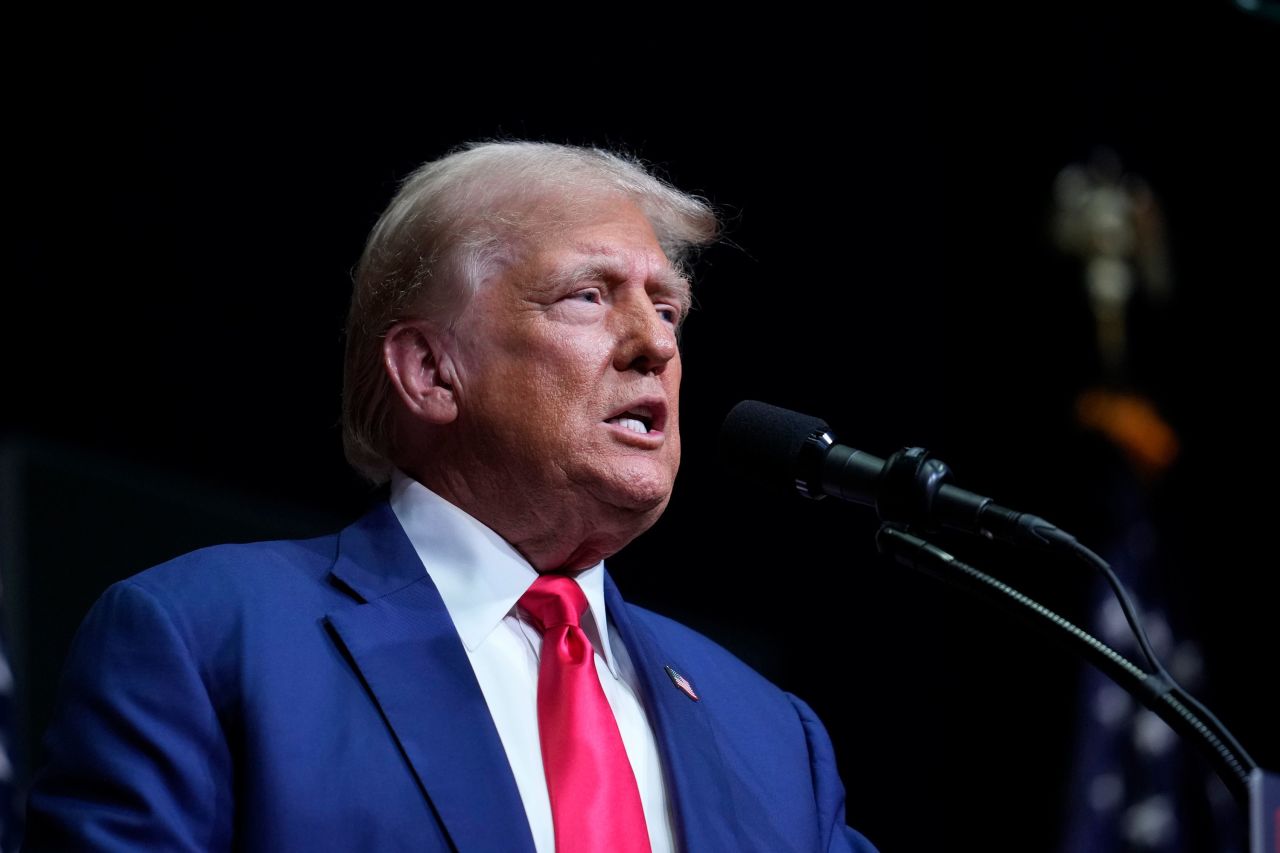 Former President Donald Trump speaks at a campaign rally in Asheville, North Carolina, on August 14.