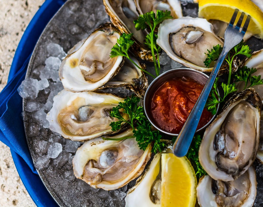 A serving of PEI's Raspberry Point Oysters.