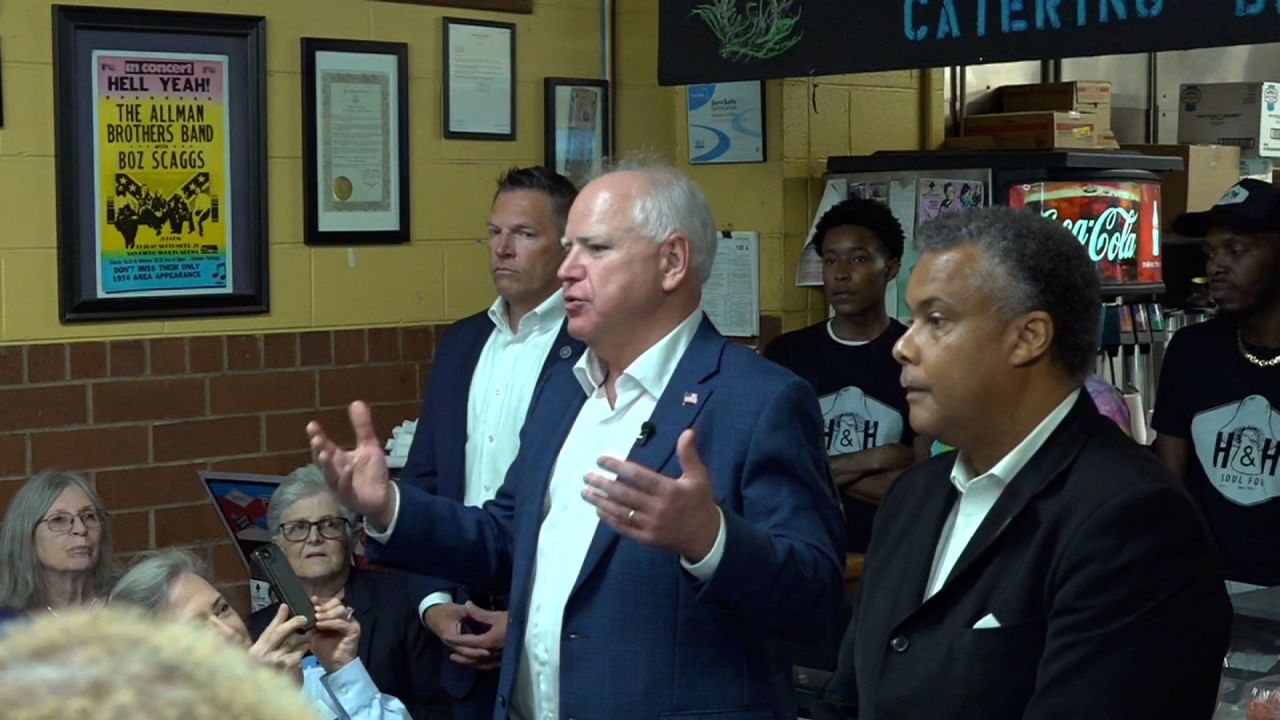 Minnesota Gov. Tim Walz visits H&H Soul Food Restaurant in Macon, Georgia, on Tuesday.