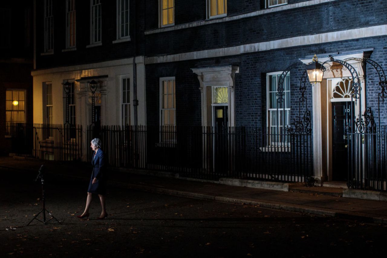 British Prime Minister Theresa May delivers a Brexit statement at Downing Street on Nov.  14, 2018 in London, England. 