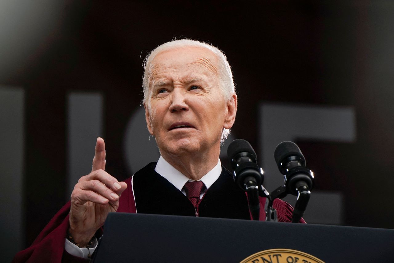 US President Joe Biden addresses Morehouse College graduates during a commencement ceremony in Atlanta, Georgia, on May 19.