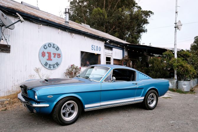 <strong>Highway haunt: </strong>Ernie's Tin Bar, with a Ford Mustang out front, is a friendly roadhouse beer bar and still-working garage. It's worth the short drive from downtown Petaluma.