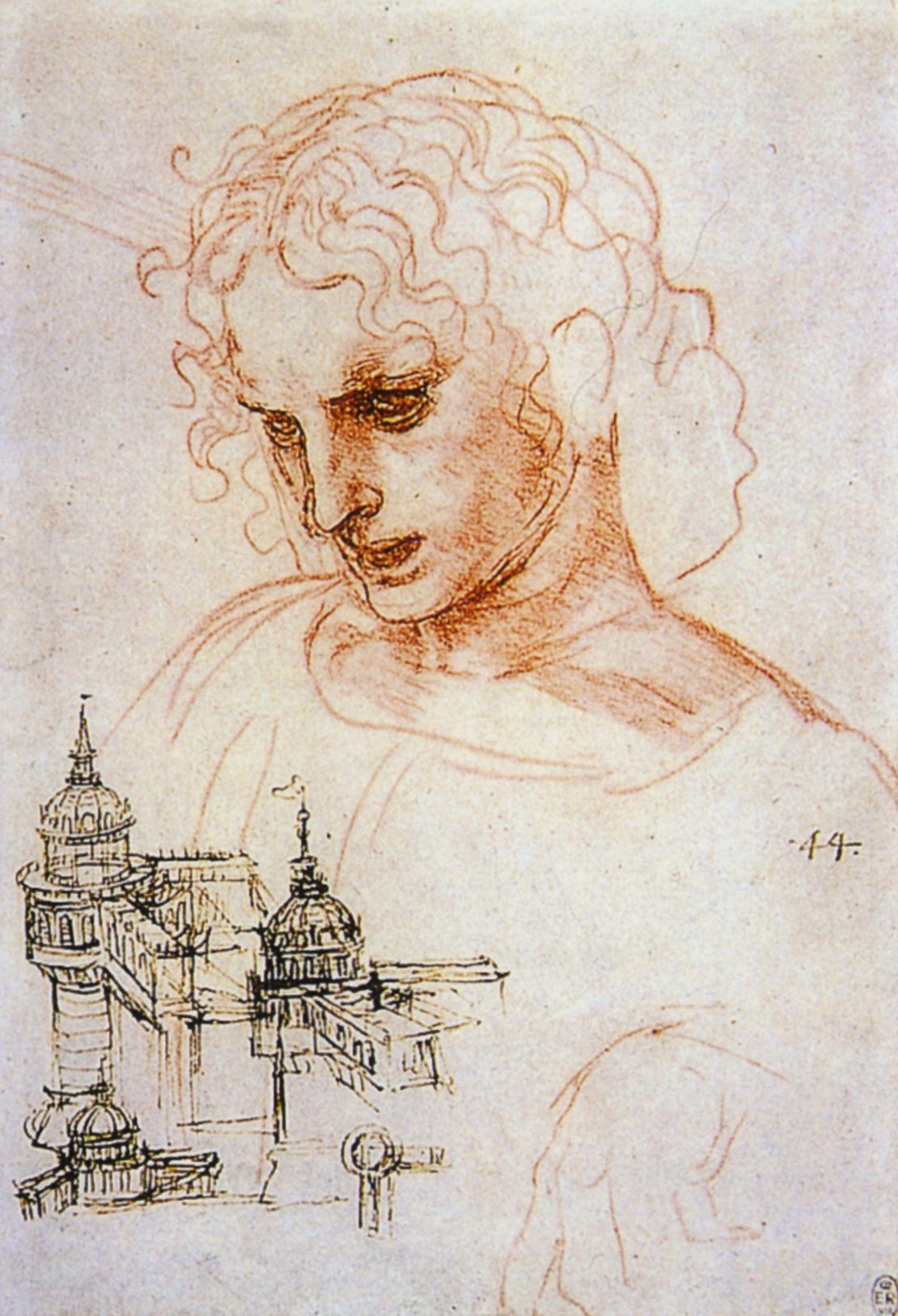 Leonardo likely depicted the concealed passageways in a sketch of defensive structures that closely resemble those seen in the Sforza Castle. Next to the castle sketch is a study Leonardo did of St. James in preparation for his famous mural 