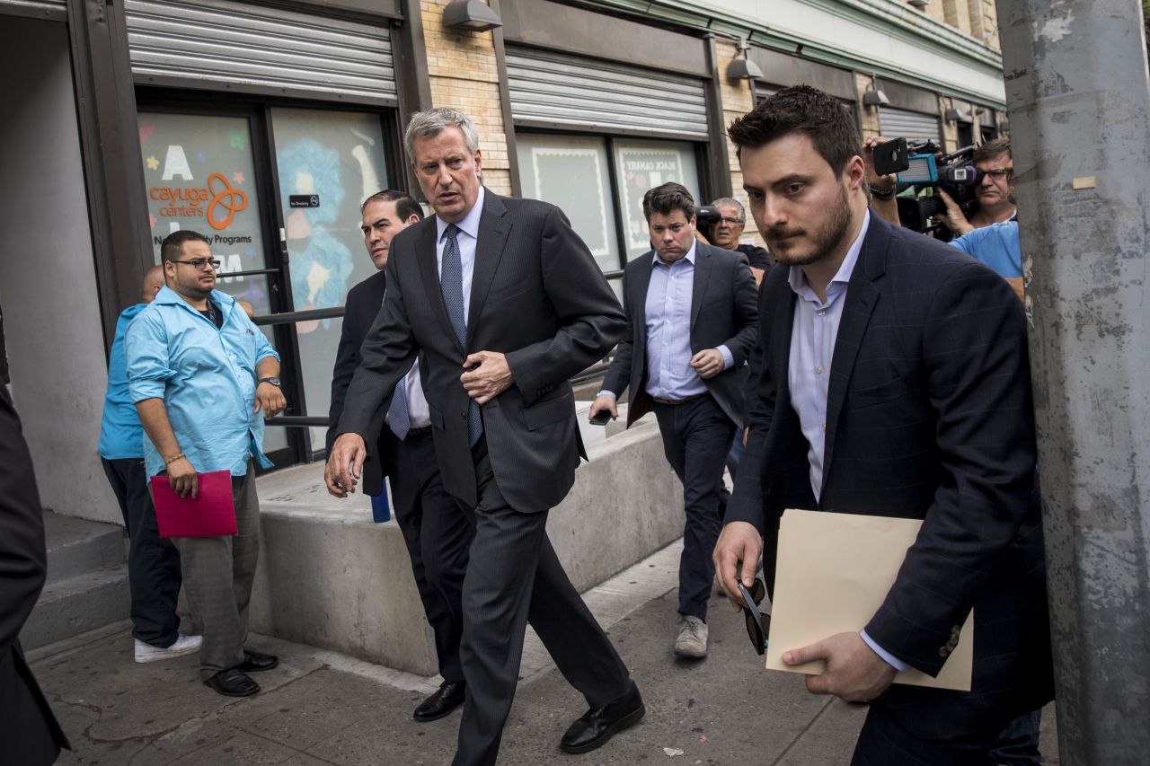 New York City Mayor Bill de Blasio visits the Cayuga Center in East Harlem, a facility currently accepting children separated from their families at the southern border.