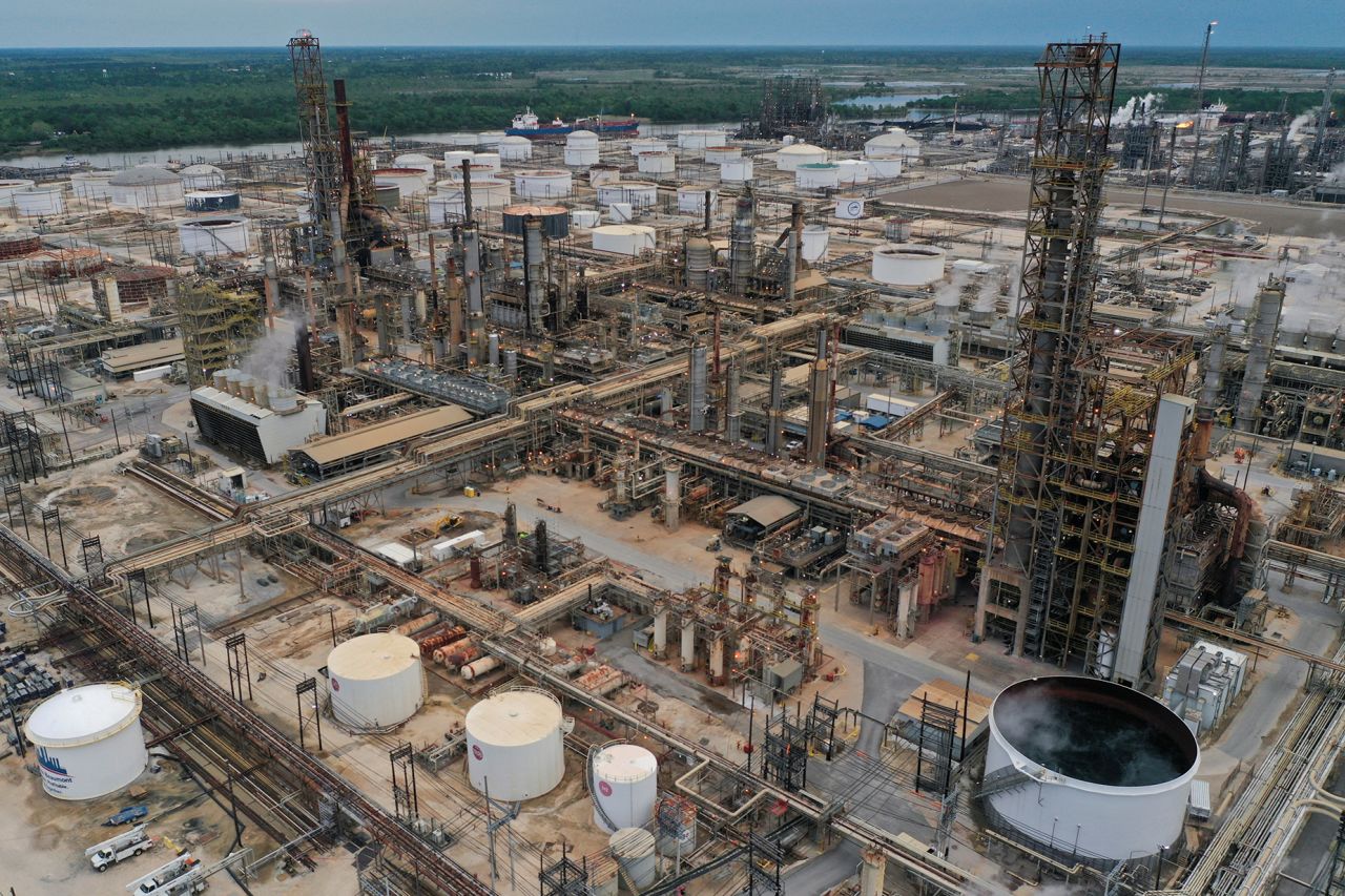 An aerial view of Exxon Mobil’s oil refinery, in Beaumont, Texas, in March 2023.