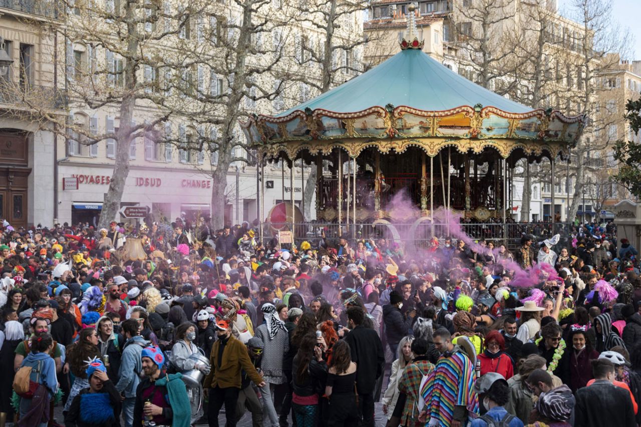 Thousands participated in an unauthorized street party in Marseille, southern France, on Sunday.