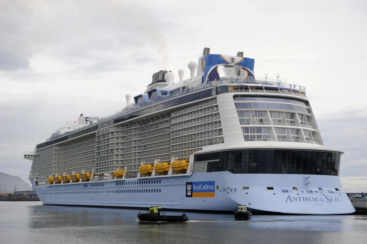 Anthem Of The Seas is seen moored at the port of Bilbao, Spain during its maiden voyage, on April 26, 2015. ANDER GILLENEA/AFP via Getty Images