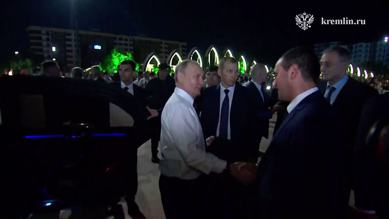 Video released by the Kremlin shows President Putin among excited supporters during his visit to Dagestan, Russia on Wednesday, June 28.