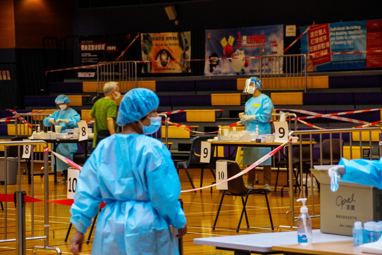 Inside Ta Kok Tsui Sports Centre, one of Hong Kong's makeshift centers for COVID-19 testing, on September 14. 