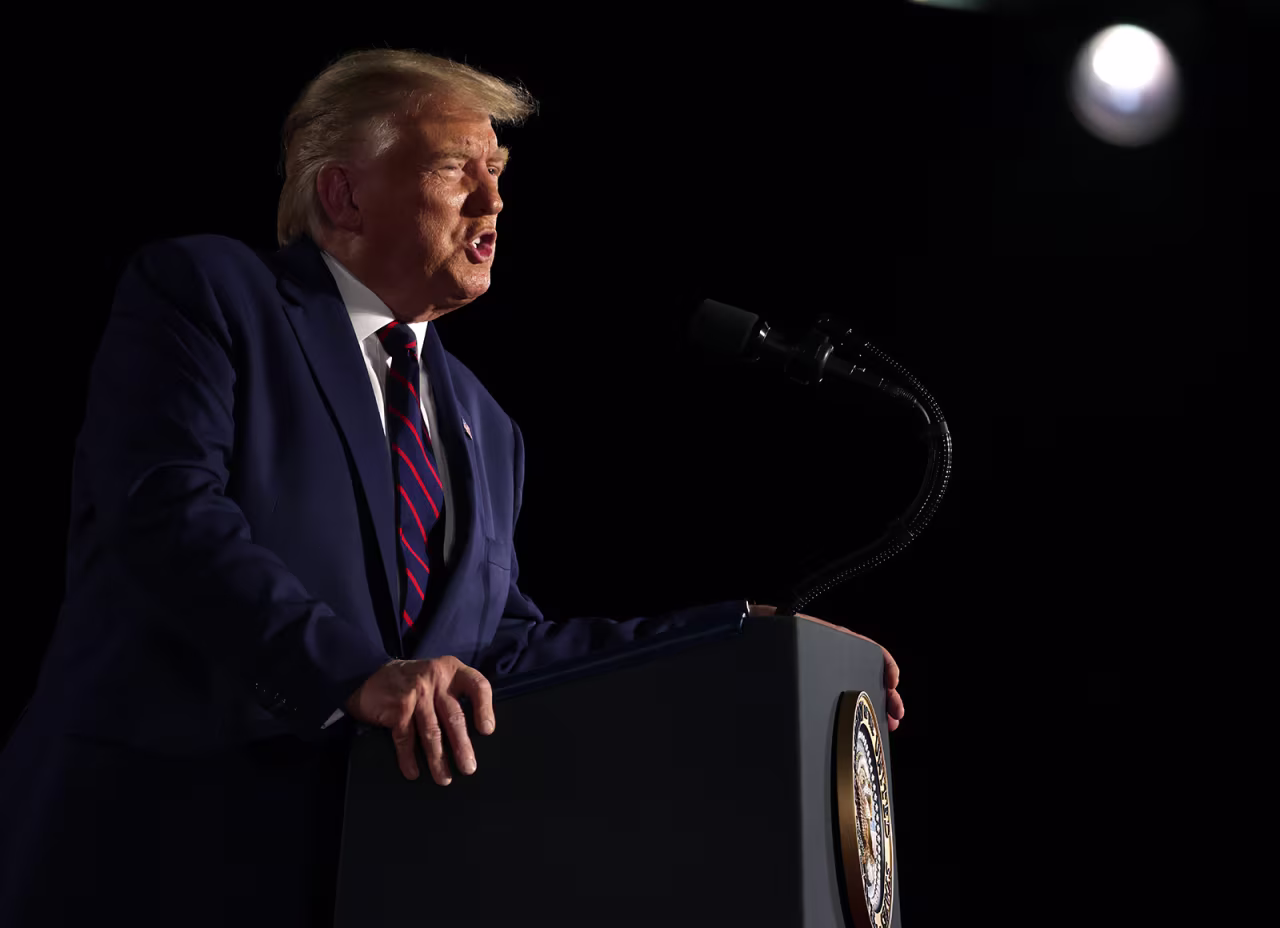 President Donald Trump delivers his acceptance speech for the Republican presidential nomination on the South Lawn of the White House on Thursday in Washington.