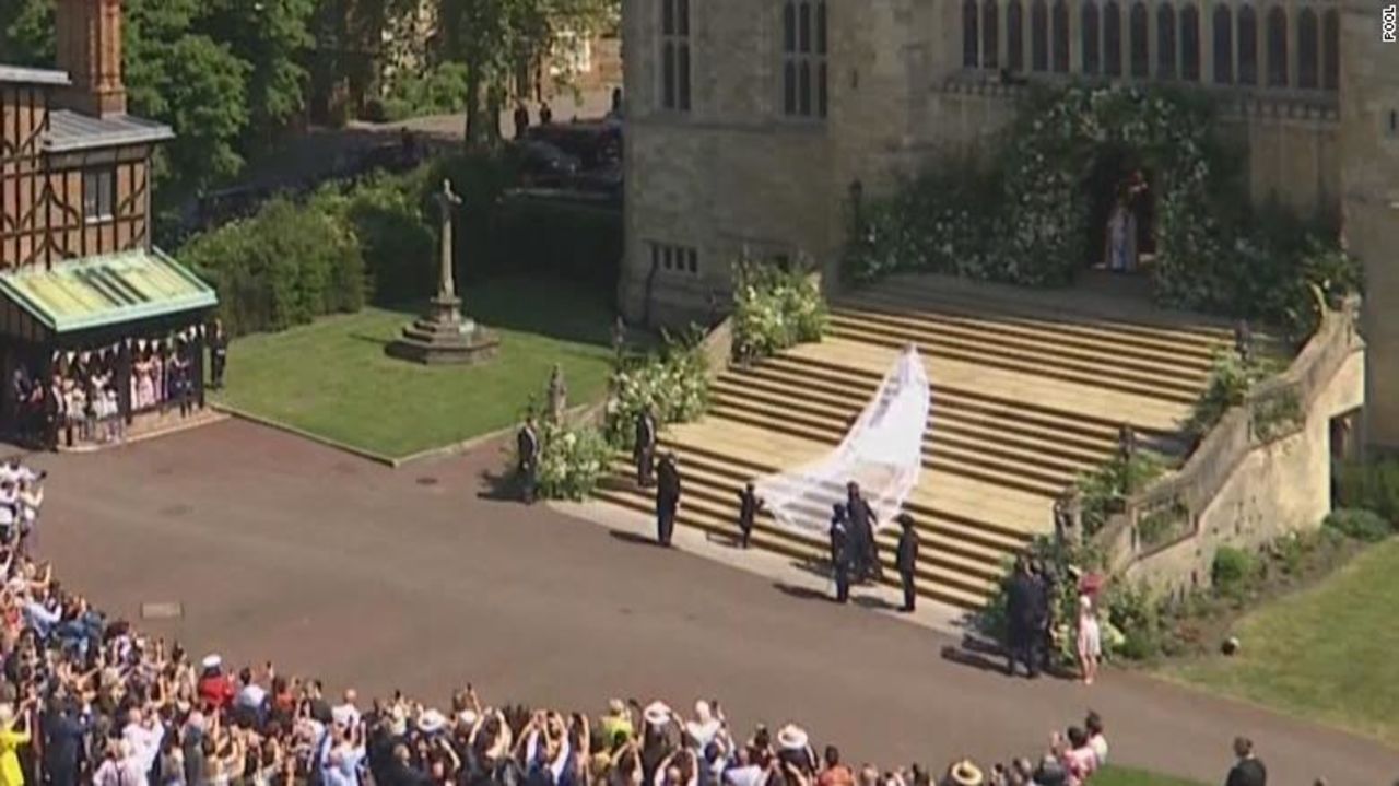 Meghan Markle makes her way into the chapel. 