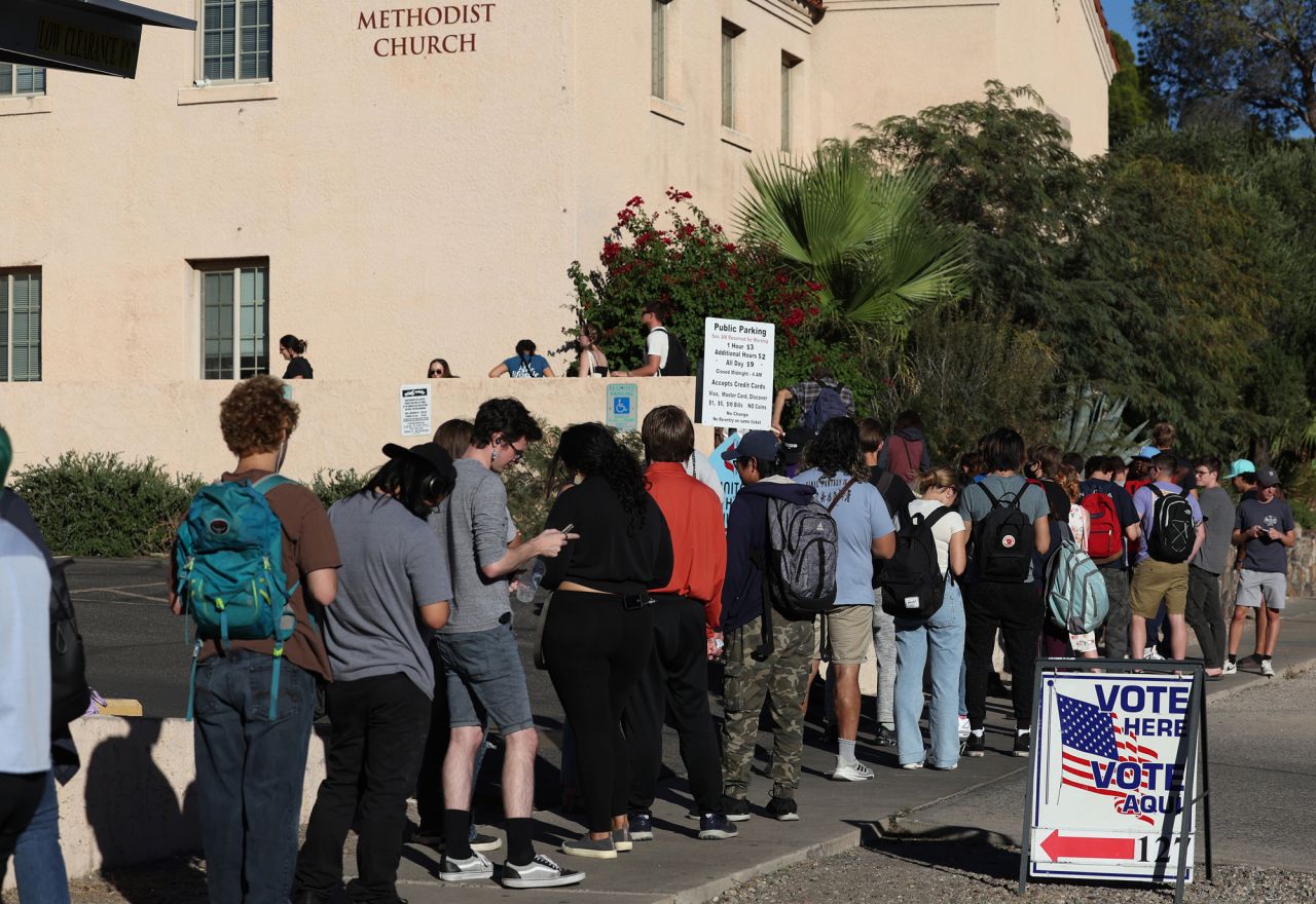 Voters wait to cast their ballots in Tucson, Arizona on Tuesday.