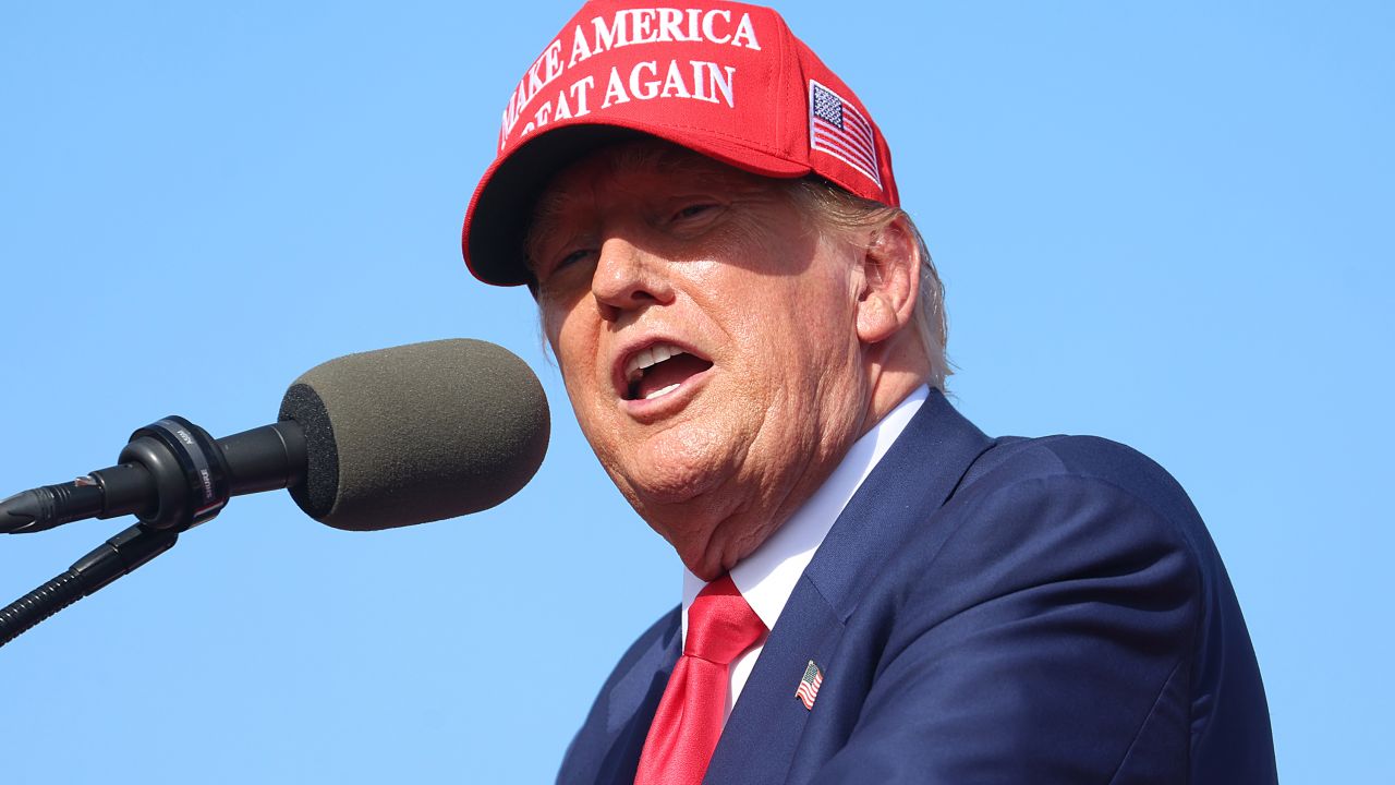 Former President Donald Trump speaks during a campaign rally in Racine, Wisconsin, on June 18.