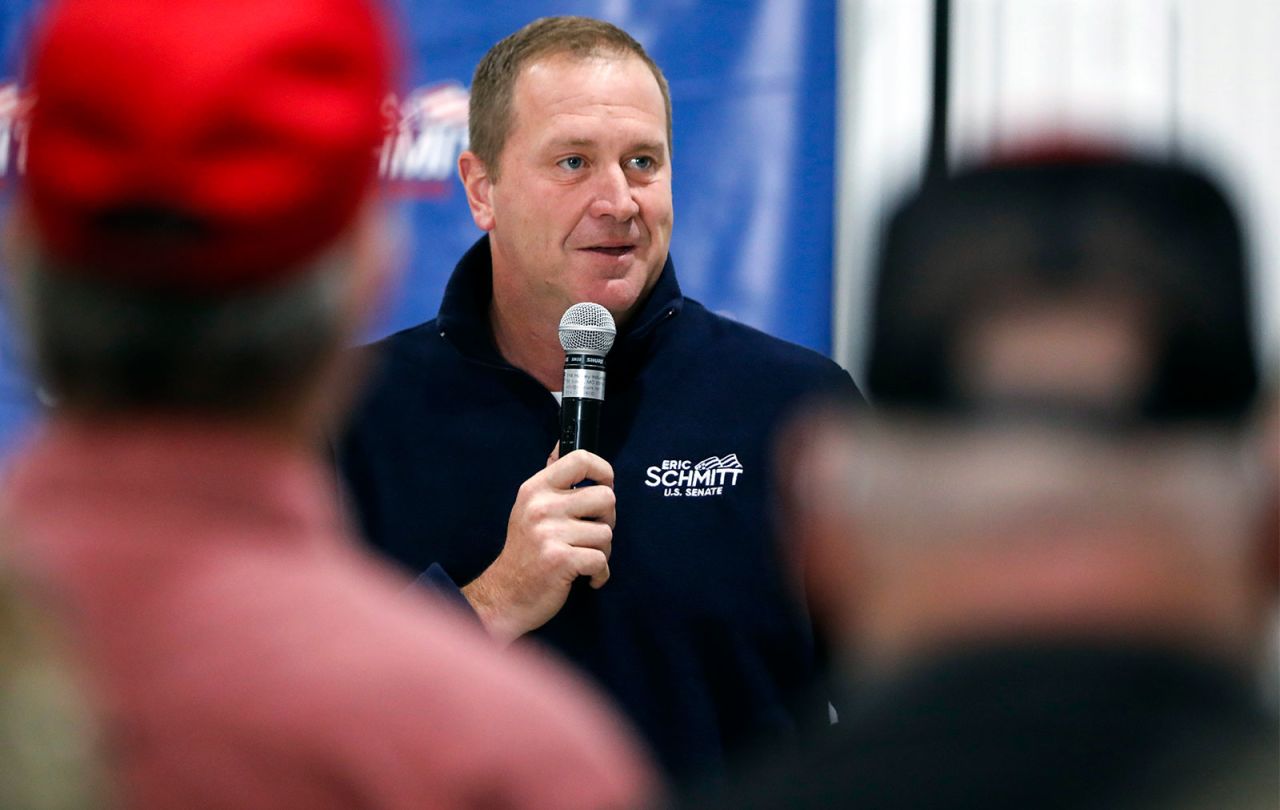 Eric Schmitt talks to supporters during a campaign stop in Springfield, Missouri, on November 7. 