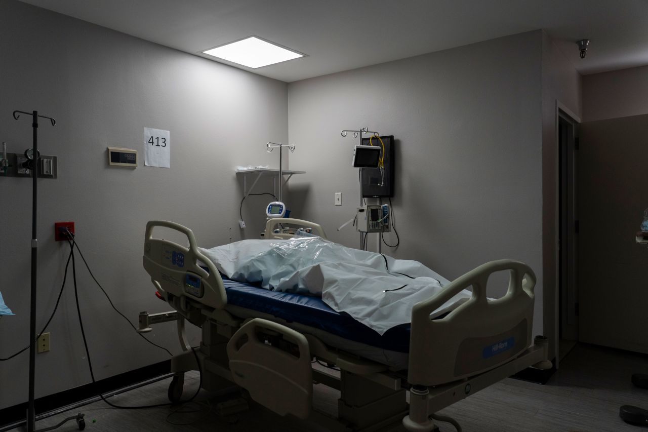 A deceased patient in a body bag is seen on November 29 in the Covid-19 intensive care unit at United Memorial Medical Center in Houston.