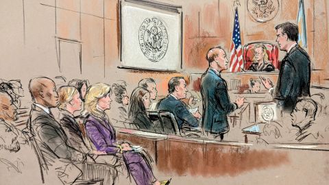 This sketch from court shows the scene inside the courtroom where Hunter Biden's trial is underway.