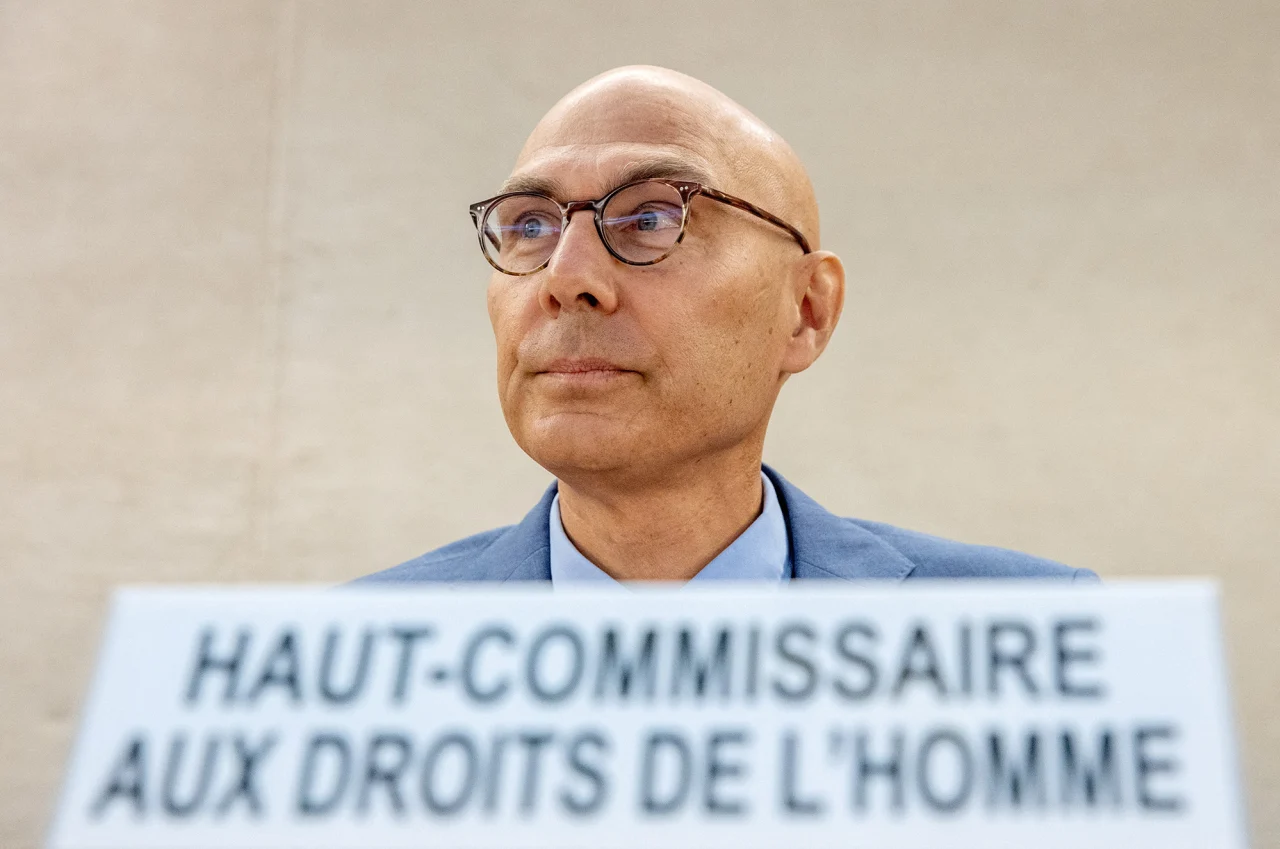 Volker Turk, United Nations High Commissioner for Human Rights, attends the Human Rights Council at the United Nations in Geneva, Switzerland, on September 11.