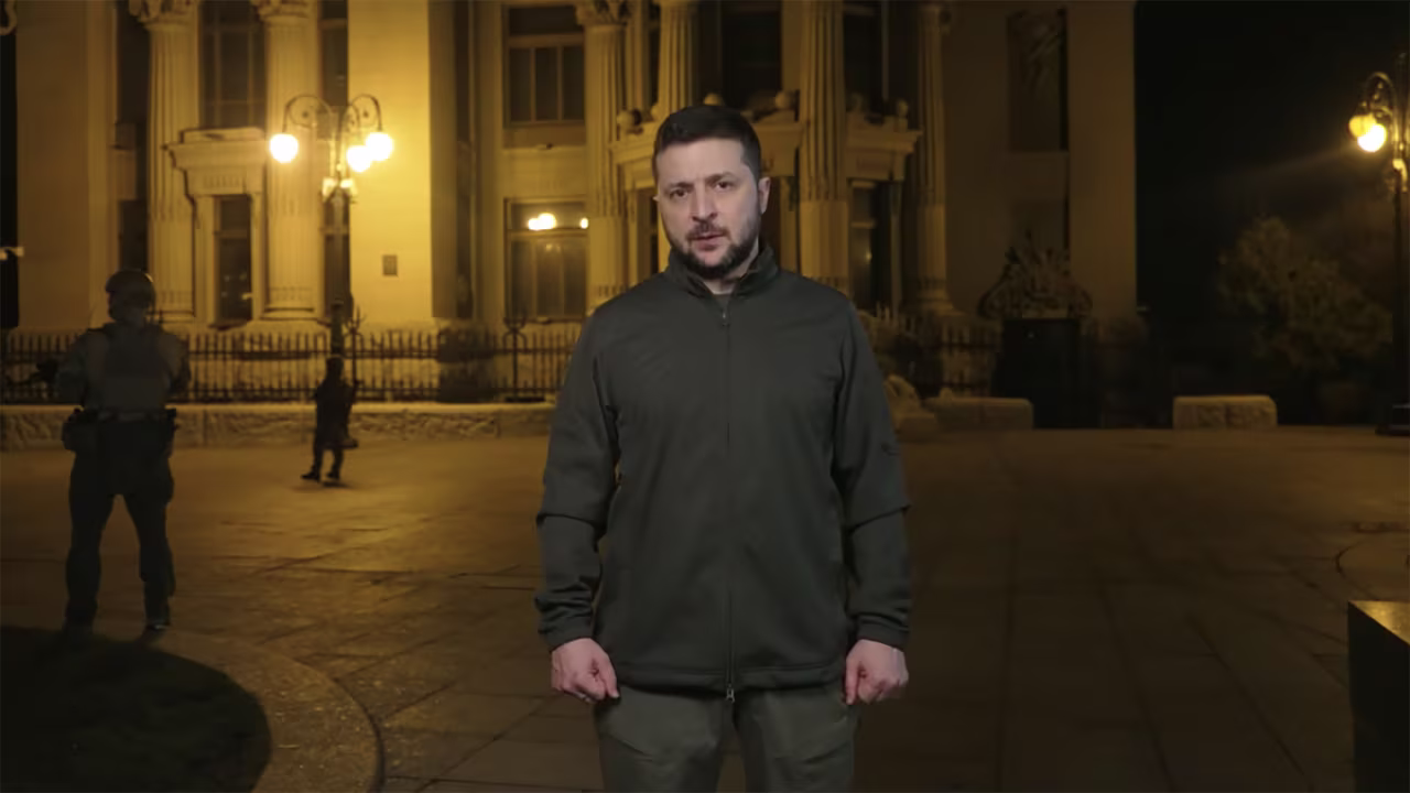 Ukrainian President Volodymyr Zelensky speaks during a video posted on Facebook on Thursday March 31.