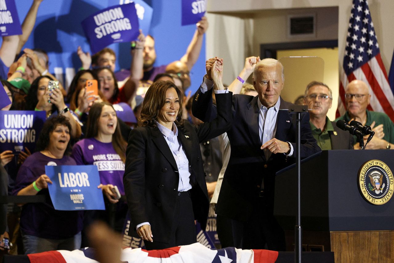 Vice President Kamala Harris and President Joe Biden attend a Labor Day campaign event in Pittsburgh, Pennsylvania, on September 2.