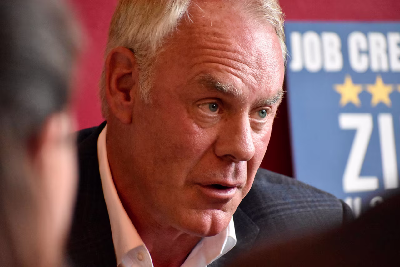Ryan Zinke speaks to business community members during a meeting in Bozeman, Montana, on September 30. 