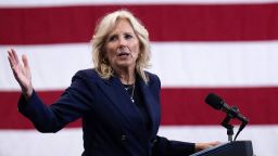 First Lady Jill Biden speaks before President Joe Biden addresses service members and their families at Fort Liberty, North Carolina, June 9.