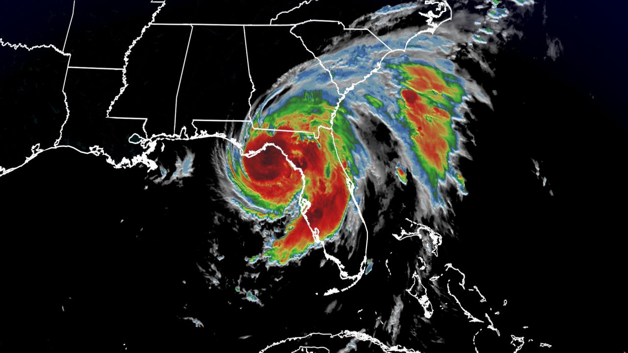 A satellite image captured at 4 a.m. ET Monday shows Hurricane Debby nearing landfall.