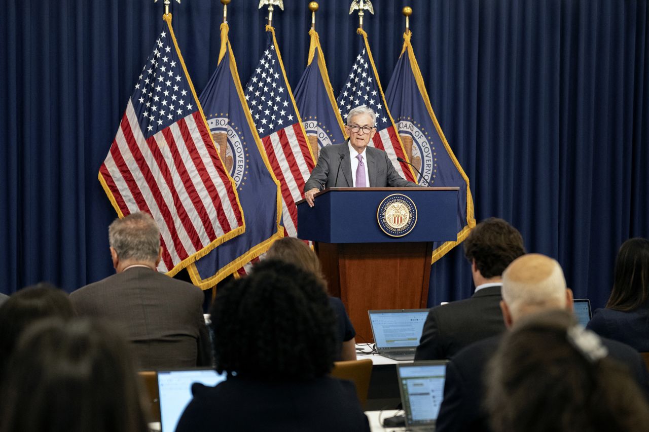 US Federal Reserve Chairman Jerome Powell speaks during a news conference after a Federal Open Market Committee meeting at the Federal Reserve in Washington, DC, on July 31.